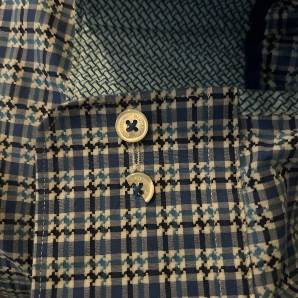 Bugatchi Button Down Shirt Mens Size XL Blue Plaid Flip Cuff NO Size Tag - Picture 11 of 11